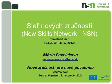 Sieť nových zručností (New Skills Network - NSN) Tematická sieť (1. 1