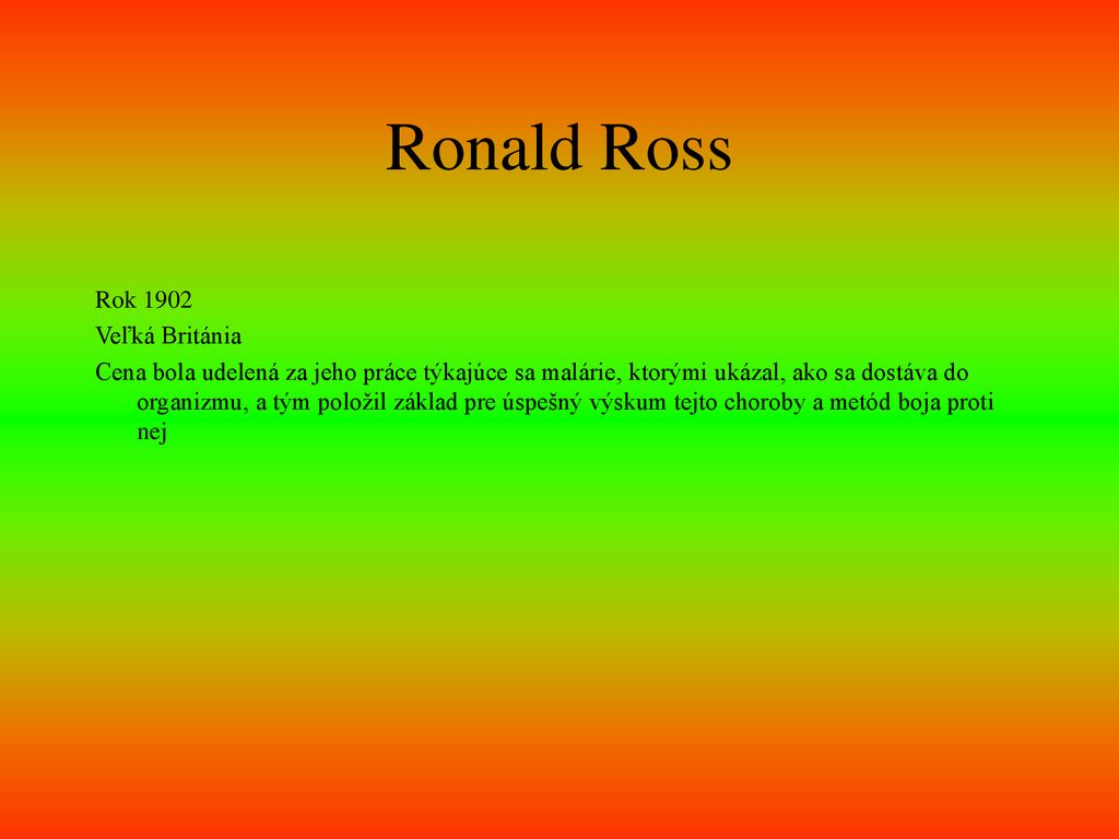 Ronald Ross Rok 1902 Veľká Británia