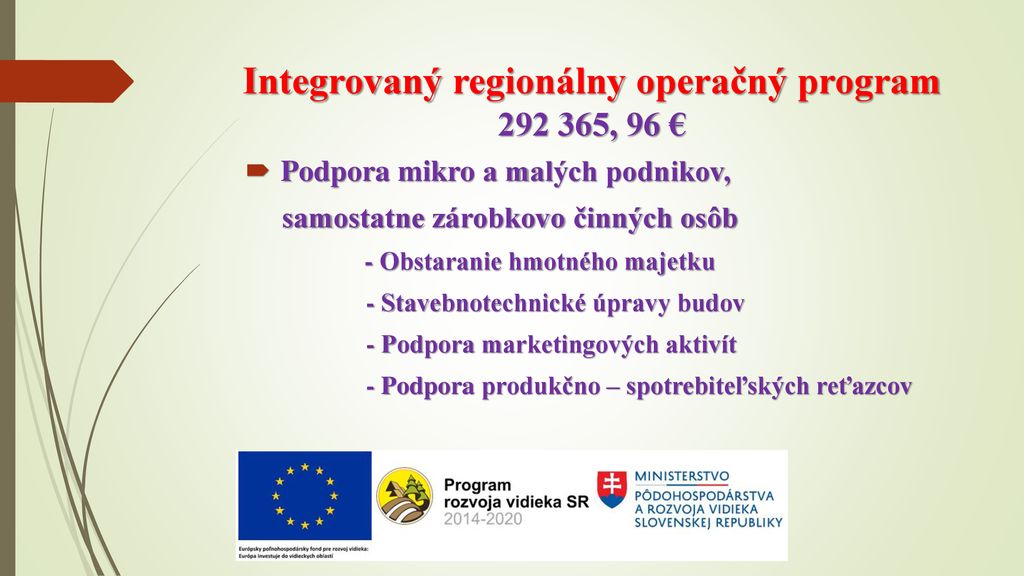 Integrovaný regionálny operačný program , 96 €