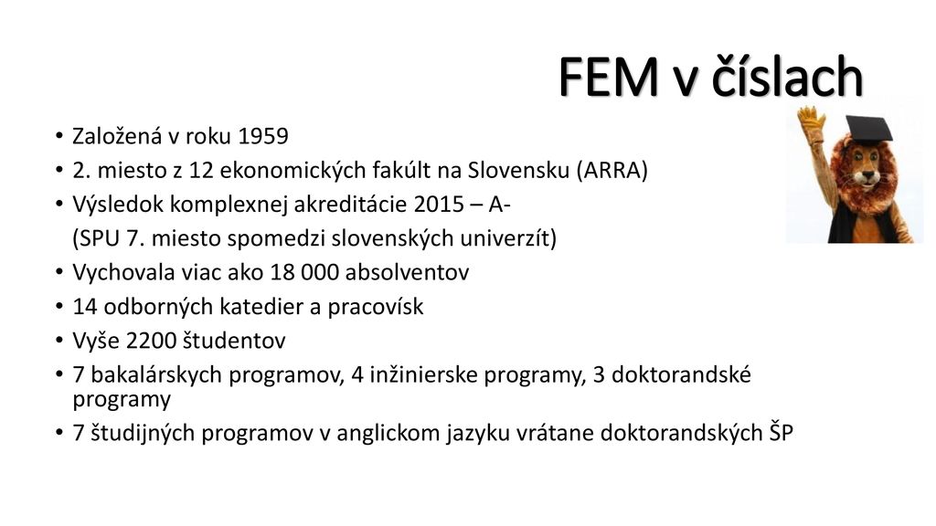 FEM v číslach Založená v roku 1959