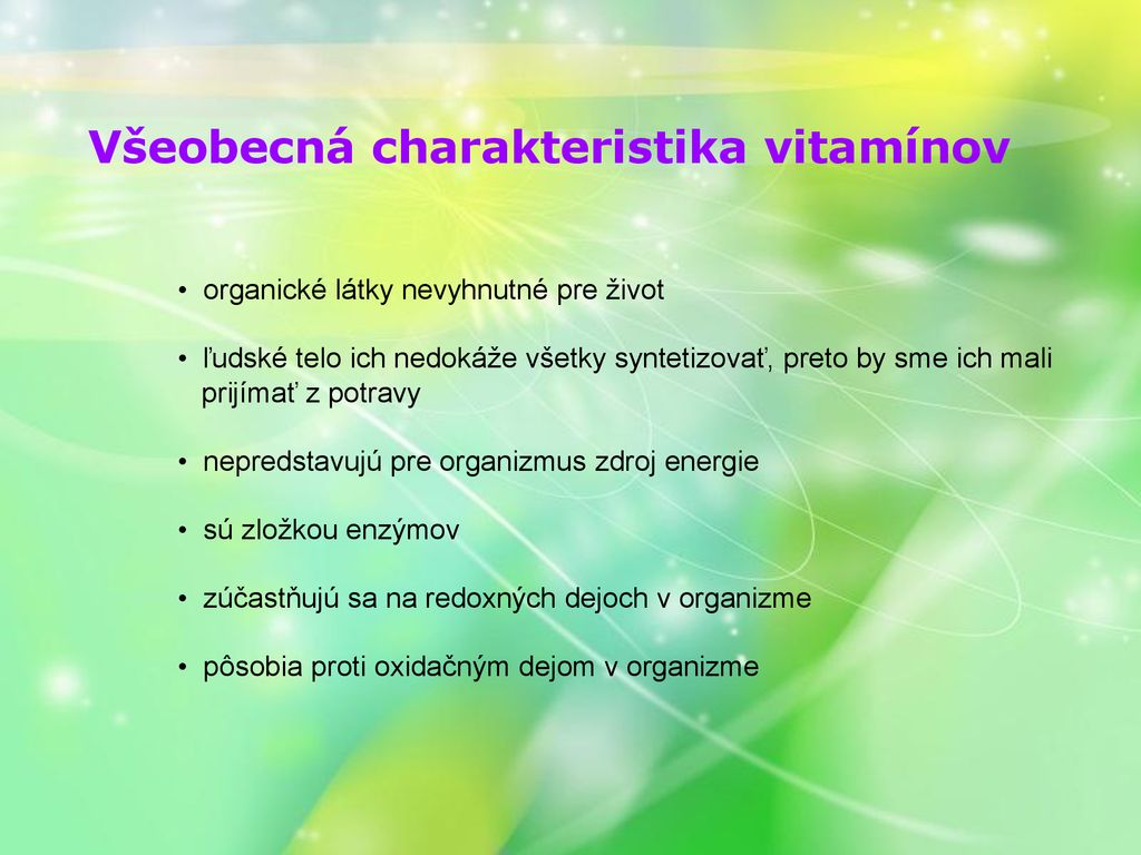 Všeobecná charakteristika vitamínov
