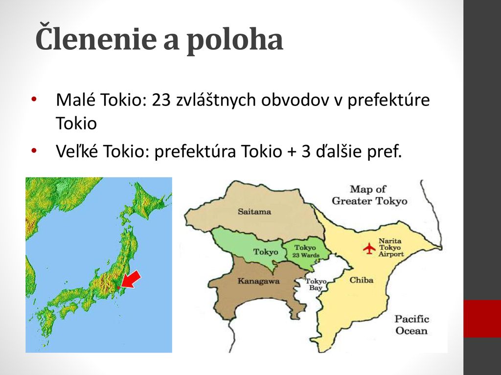 Členenie a poloha Malé Tokio: 23 zvláštnych obvodov v prefektúre Tokio