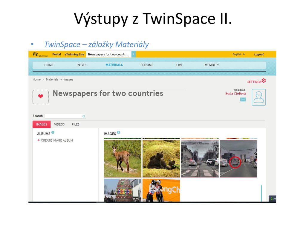 Výstupy z TwinSpace II. TwinSpace – záložky Materiály Príklad: