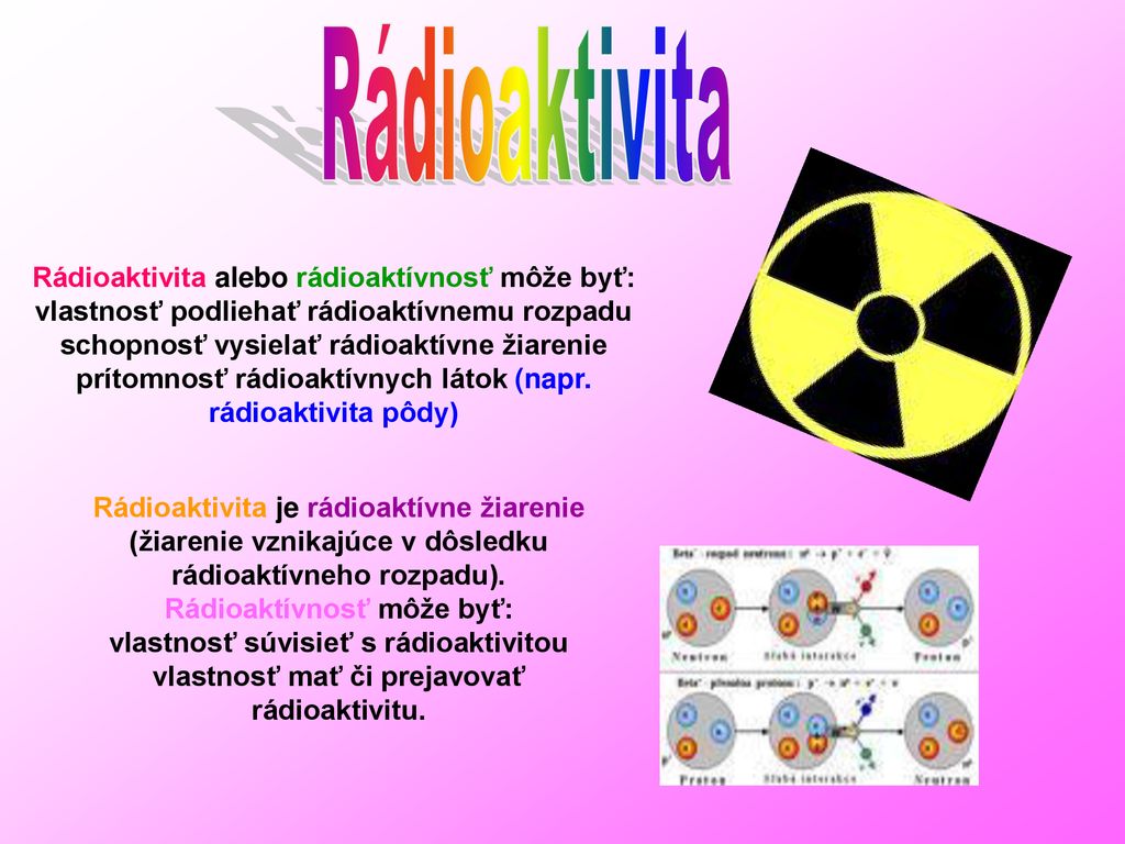 Rádioaktivita Rádioaktivita alebo rádioaktívnosť môže byť: