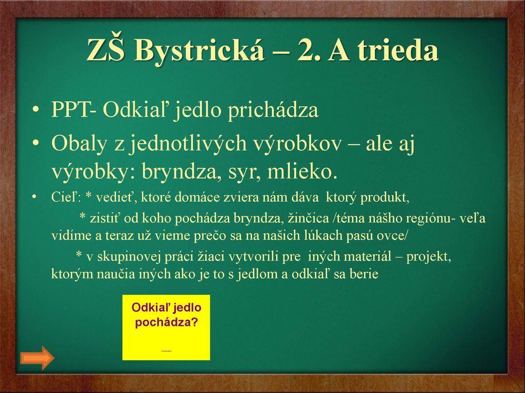 ZŠ Bystrická – 2. A trieda PPT- Odkiaľ jedlo prichádza